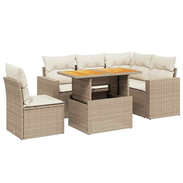 vidaXL 6-delige Loungeset met kussens poly rattan beige