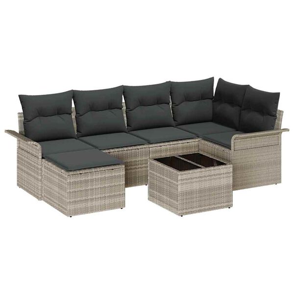 vidaXL Tuin Sofa Set met kussen 7 pcs Lichtgrijs Poly riet