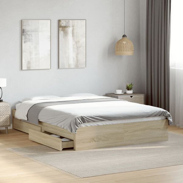 vidaXL Bedframe met lades bewerkt hout sonoma eikenkleurig 135x190 cm