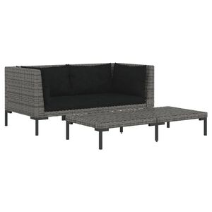 vidaXL 3-delige Loungeset halfrond poly rattan donkergrijs