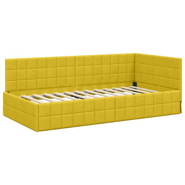 vidaXL Hoekbedframe met hoofdeinde Geel 90 cm x 190 cm Fluweel