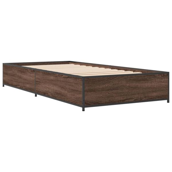 vidaXL Bedframe bewerkt hout en metaal bruin eikenkleurig 90x190 cm