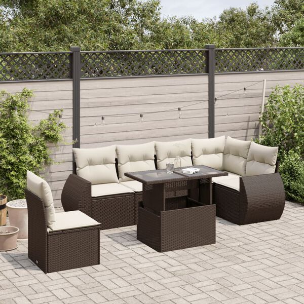 vidaXL 7-delige Loungeset met kussens poly rattan bruin