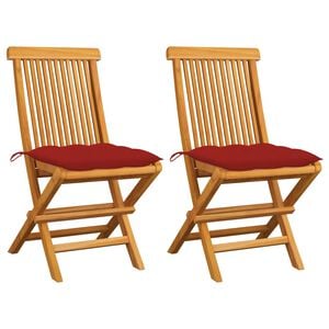 vidaXL Tuinstoelen 2 st met rode kussens massief teakhout