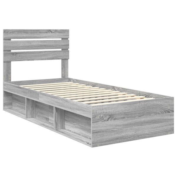 vidaXL Bedframe Grijs Sonoma 90 x 190 cm Massief grenenhout