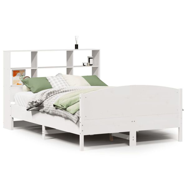 vidaXL Bed met boekenkast zonder matras grenenhout wit 120x200 cm