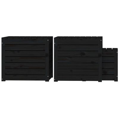 vidaXL 3-delige Tuinboxset massief grenenhout zwart