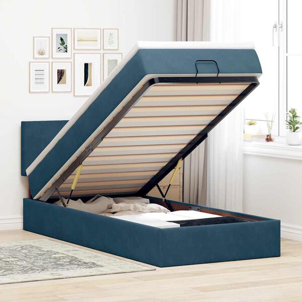 vidaXL Ottoman bed met matras en LED's 90x190cm fluweel donkerblauw