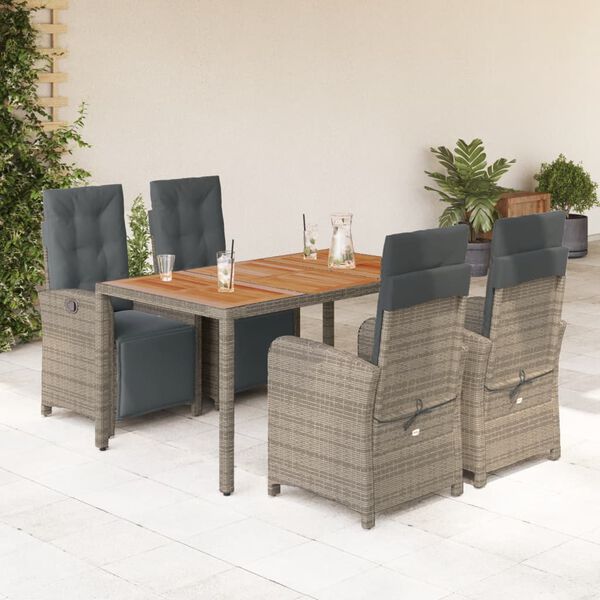 vidaXL 5-delige Tuinset met kussens poly rattan grijs