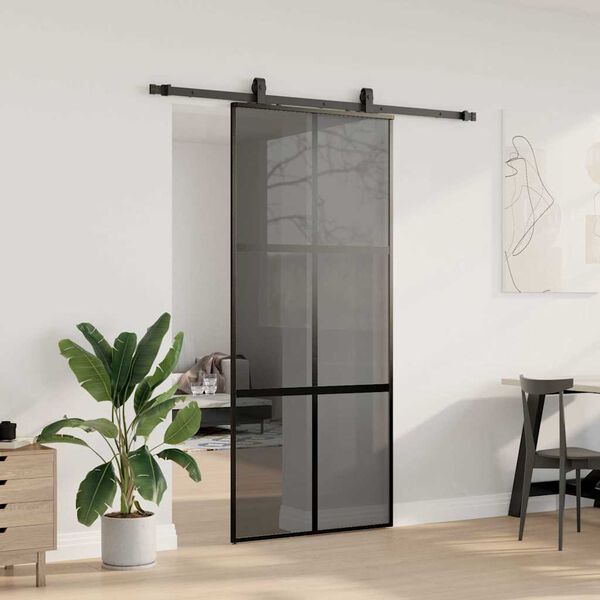 vidaXL Schuifdeur met beslagset 90x205 cm gehard glas zwart