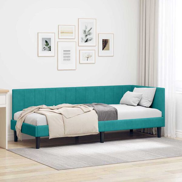 vidaXL Hoekbedframe met hoofdeinde Turquoise 80 x 200 cm Fluweel