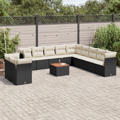 vidaXL 12-delige Loungeset met kussens poly rattan zwart