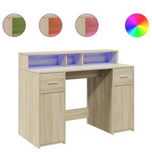 vidaXL Bureau met LED-verlichting 120x55x91 cm hout sonoma eikenkleur