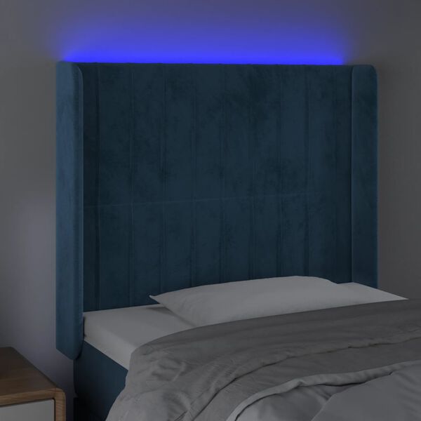 vidaXL Hoofdbord LED 93x16x118/128 cm fluweel donkerblauw