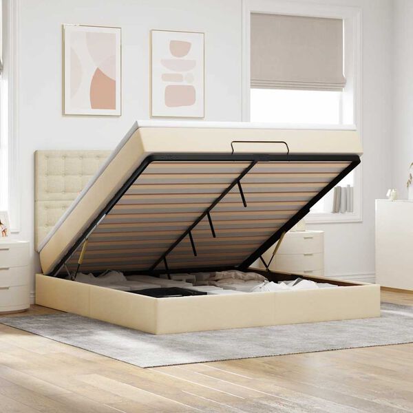 vidaXL Ottoman bed met matras 180x200cm stof cr&egrave;mekleurig