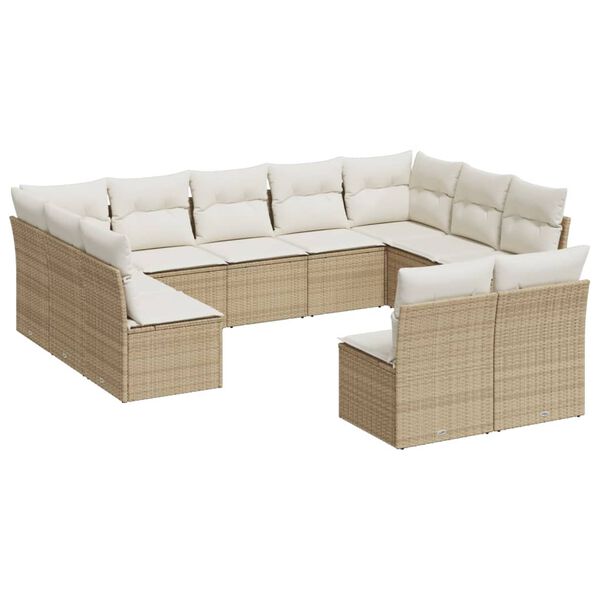 vidaXL 11-delige Tuinset met kussens poly rattan beige