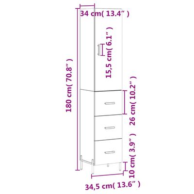 vidaXL Hoge kast 34,5x34x180 cm bewerkt hout wit