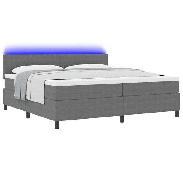 vidaXL LED Box Spring Bed Lichtgrijs en wit. 200 x 200 cm Katoen Stof