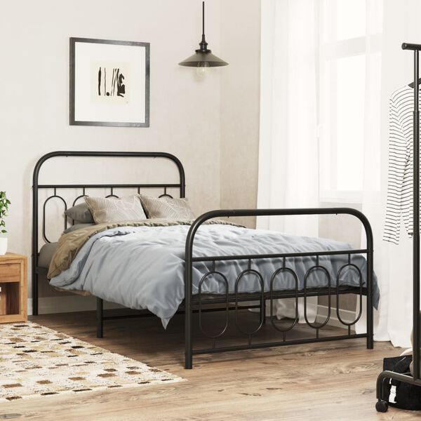 vidaXL Bedframe met hoofd- en voeteneinde metaal zwart 100x190 cm