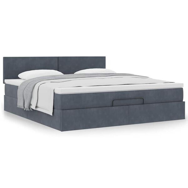 vidaXL Ottoman bed met matras 180x200cm fluweel donkergrijs