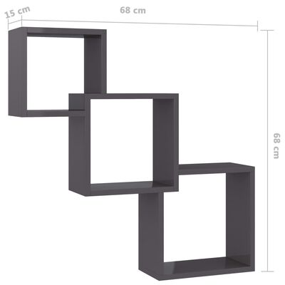 vidaXL Wandschappen kubus 68x15x68 cm bewerkt hout hoogglans zwart