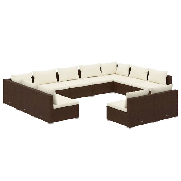 vidaXL 11-delige Loungeset met kussens poly rattan bruin