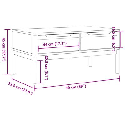 vidaXL Salontafel FLORO 99x55,5x45 cm massief grenenhout wit