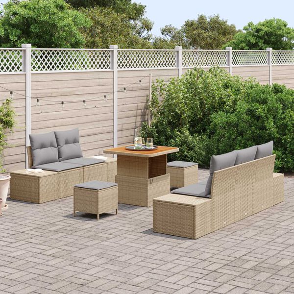 vidaXL Tuinbankenset met kussen 8 pcs Beige poly rattan