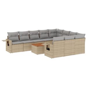 vidaXL 11-delige Loungeset met kussens poly rattan gemengd beige