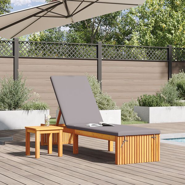 vidaXL Ligstoel met kussen Bruin 55 x 200 x 94cm Massief acaciahout