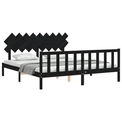 vidaXL Bedframe met hoofdbord massief hout zwart 160x200 cm