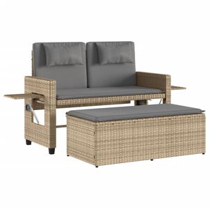 vidaXL Tuinbankje verstelbaar met kussens poly rattan beige