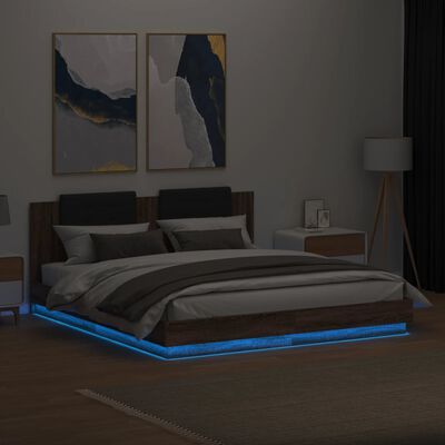 vidaXL Bedframe met hoofdbord en LED bruin eikenkleurig 160x200 cm