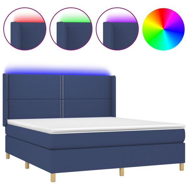 vidaXL Boxspring met matras en LED stof blauw 160x200 cm