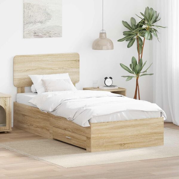 vidaXL Bedframe met hoofdeinde Sonoma Eiken 75 x 190 cm Bewerkt hout