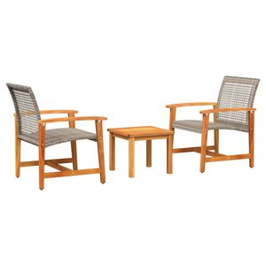 vidaXL 3-delige Bistroset poly rattan en acaciahout grijs