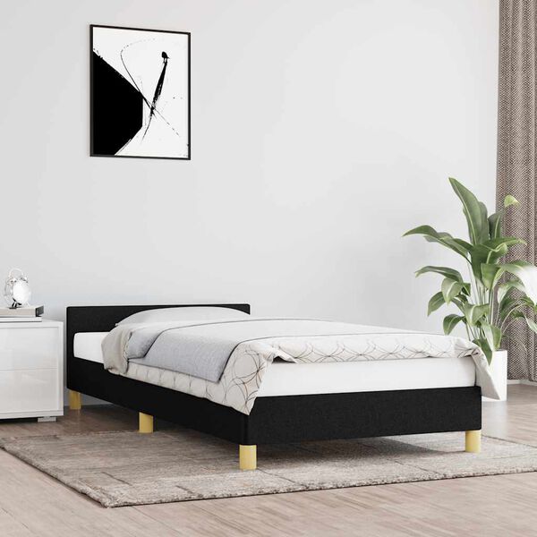 vidaXL Bedframe met hoofdeinde zonder matras 90x190 cm stof zwart
