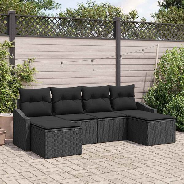 vidaXL Tuin Eetset 6 pcs Zwart Poly Rattan en Poedergecoat Staal