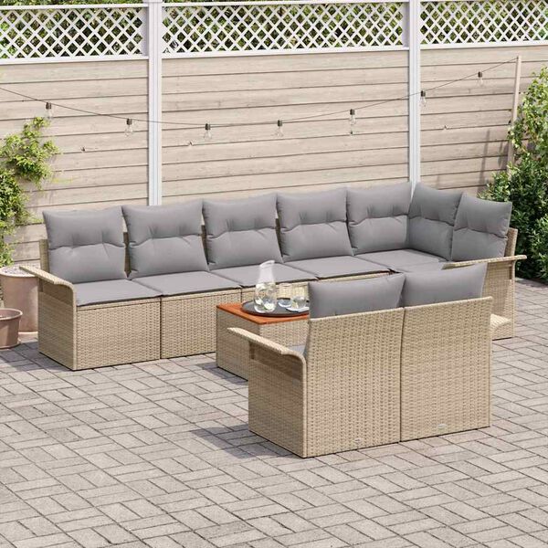 vidaXL Tuinbankenset met opslag 9 pcs Beige en Licht Grijs poly rattan