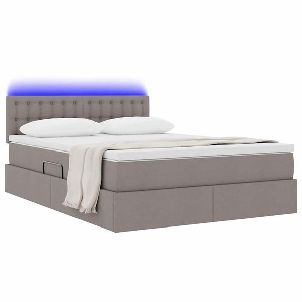 vidaXL Opbergbed met LED met matras Taupe 140 x 190 cm Polyester