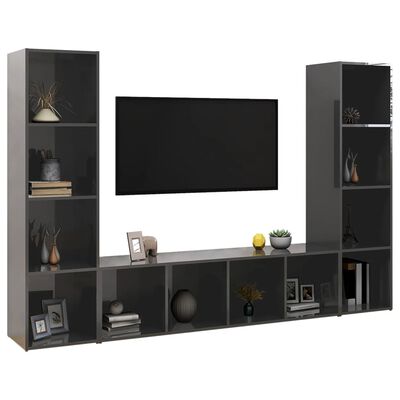 vidaXL Tv-meubelen 3 st 142,5x35x36,5 cm spaanplaat hoogglans grijs