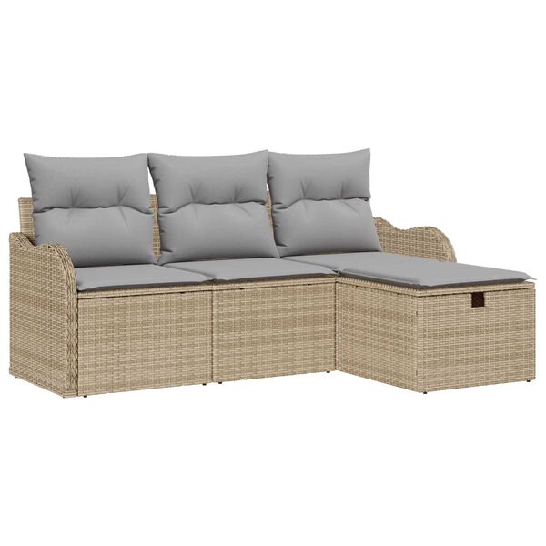 vidaXL Tuinbankenset met kussen 4 pcs Beige en Licht Grijs poly rattan