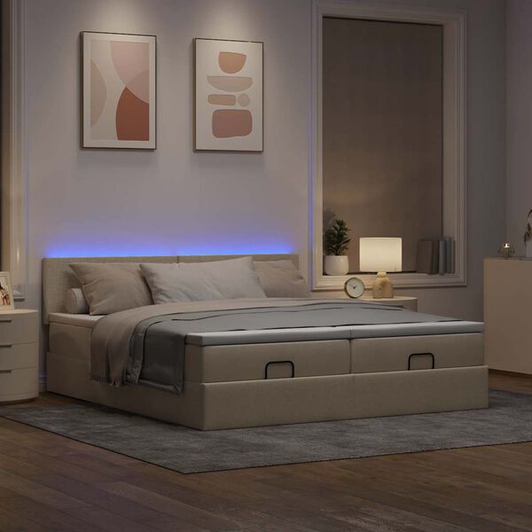 vidaXL Ottoman bed met matrassen en LED's 160x200cm stof cr&egrave;mekleurig