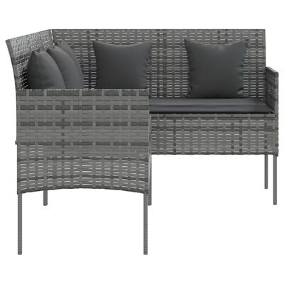 vidaXL 5-delige Loungeset met kussens L-vormig poly rattan grijs