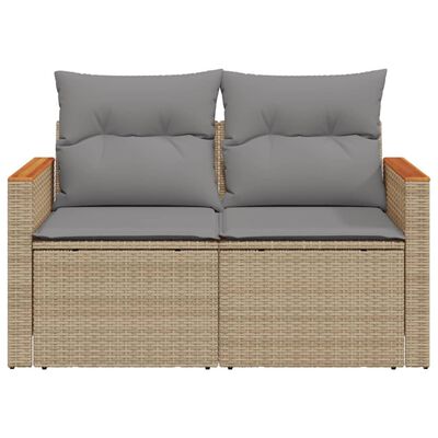 vidaXL Tuinbank 2-zits met kussens poly rattan beige