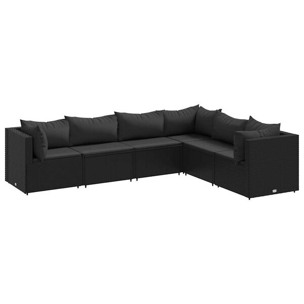 vidaXL 6-delige Loungeset met kussens poly rattan zwart