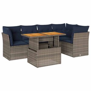 vidaXL 6-delige Loungeset met kussens poly rattan grijs