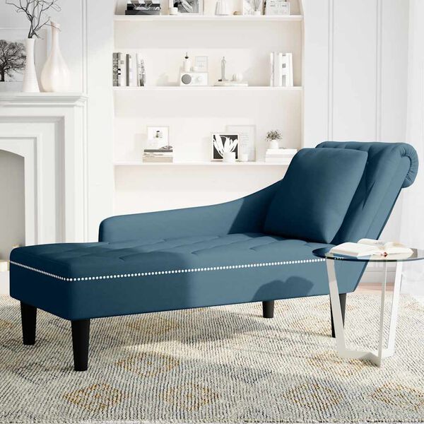 vidaXL Chaise longue met kussen en rechterarmleuning fluweel blauw