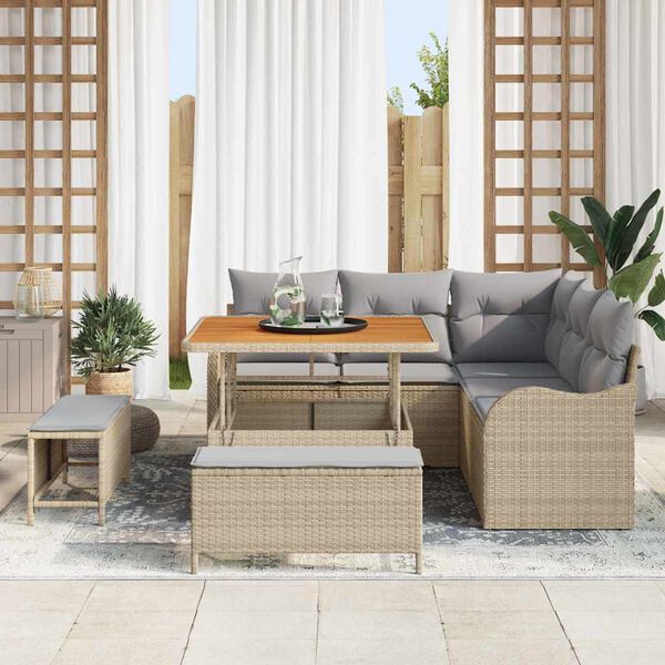 vidaXL Tuinbankenset met kussen 8 pcs Beige poly rattan