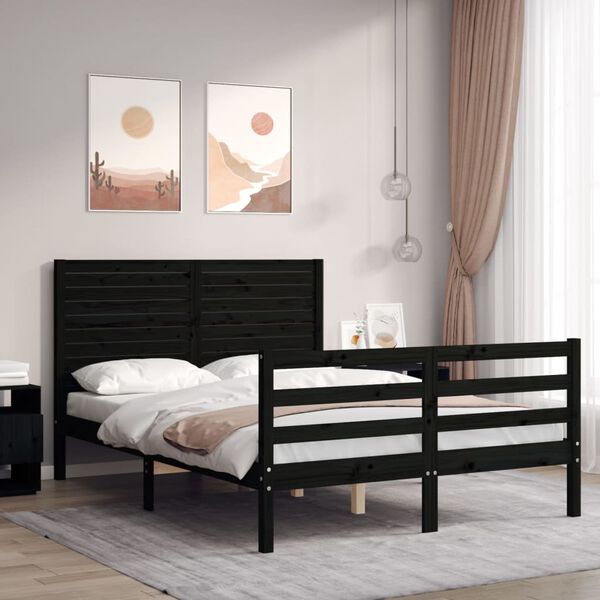 vidaXL Bedframe met hoofdbord massief hout zwart